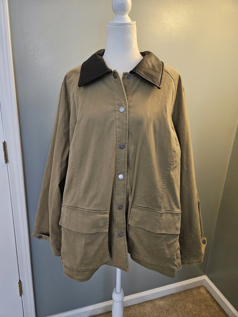 Ava & Viv Classic Tan Cotton-Blend Jacket with Dark Collar